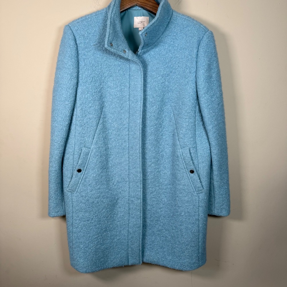 LOFT Mock Neck Blue Wool Blend Mid Length Coat Size XL